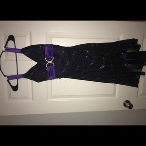 Black and purple knee length rhinestone dress